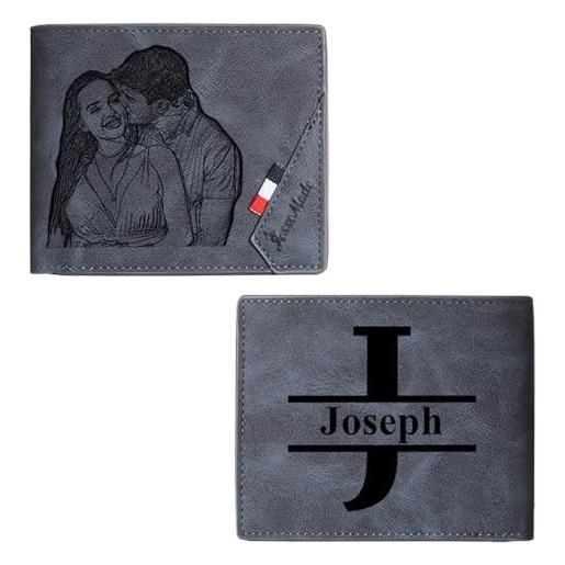 Jeweidea portafogli uomo personalizzati con foto pu pelle con zip portafoglio con nome inciso portafoglio per papà marito figlio regali personalizzati regali per la festa del papà