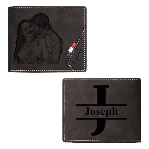 Jeweidea portafogli uomo personalizzati con foto pu pelle con zip portafoglio con nome inciso portafoglio per papà marito figlio regali personalizzati regali per la festa del papà