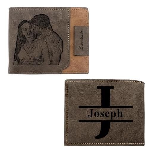 Jeweidea portafogli uomo personalizzati con foto pu pelle con zip portafoglio con nome inciso portafoglio per papà marito figlio regali personalizzati regali per la festa del papà