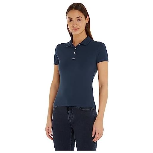 Tommy Jeans maglietta polo donna maniche corte essential slim fit, blu (twilight navy), m