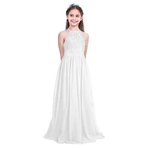 Alvivi abito lungo da cerimonia sera cocktail bambina in pizzo elegante vestito principessa da festa compleanno damigella d'onore abito estivo da ballo pageant 4-14 anni bianco 14 anni