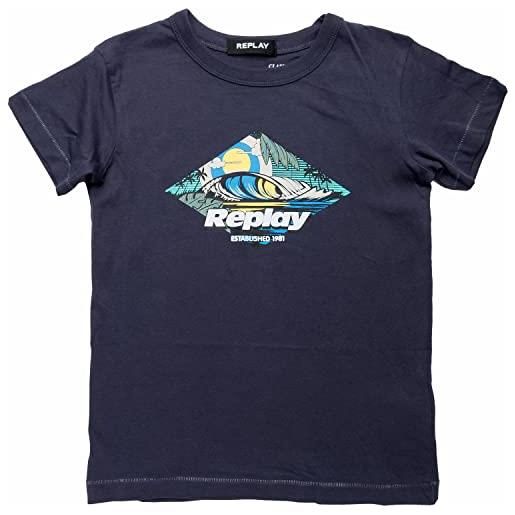 REPLAY t-shirt ragazzo manica corta con stampa tigre, blu (dark blue. 891), 14 anni