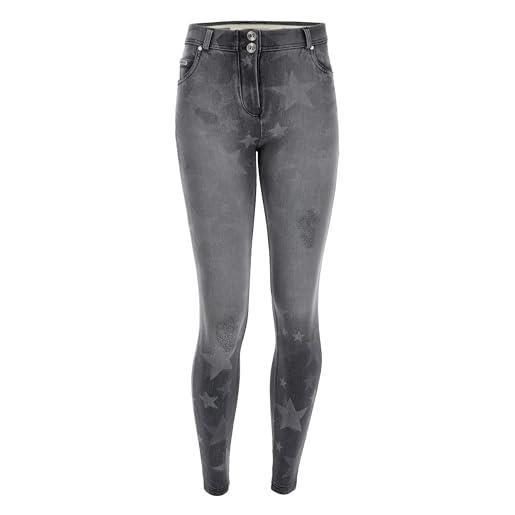 WR.UP freddy - jeans navetta stampa stelle e dettagli distressed, donna, denim grigio, medium