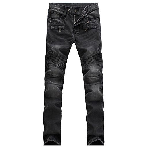 ZiXing jeans pantaloni uomo stile biker pantaloni slim fit denim distrutto mode pants nero 32