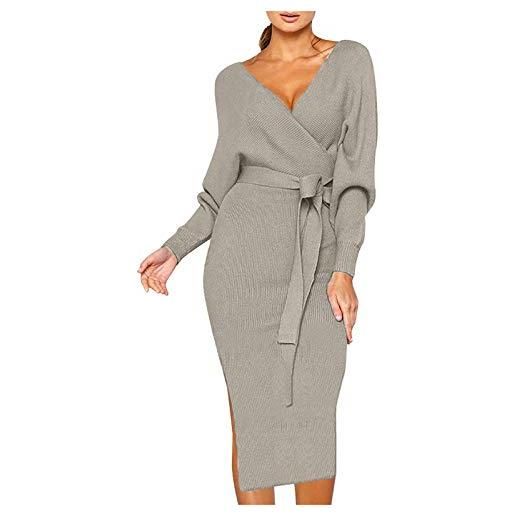 MJGkhiy vestito donna maglia invernale elegante vestiti in maglia casual manica lunga midi abito vestiti di lana morbido abiti da cocktail curvy vita alta capodanno dress abbigliamento inverno