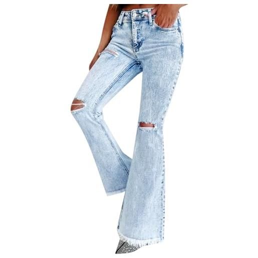 Generico jeans donna curvy - pantaloni a vita alta lavati micro boom da donna in jeans strappati pantaloni elastici