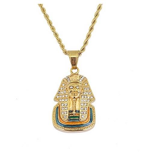 Moca Jewelry gioielli moca hip-hop faraone egiziano pendente catena in acciaio con strass collana in cristallo per uomo donna