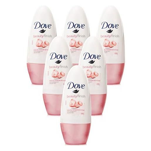 Dove beauty finish deodorante roll on da donna, anti-traspirante, efficacia 48 h, 50 ml, confezione da 6