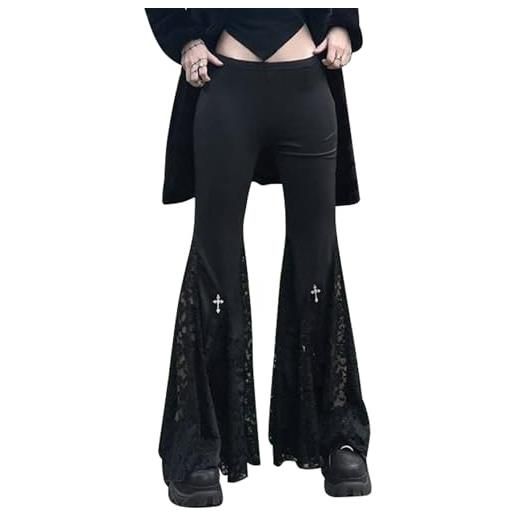 SEAUR pantaloni da donna, stile gotico, punk, vintage, in pizzo, patchwork, y2k, grunge, skinny, per feste e club, a02, m