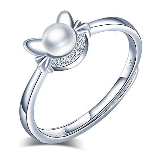 Yumilok anello da donna regolabile per anniversario, con perle e zirconi, anello di fidanzamento, anello di fiducia in argento 925 per donne e ragazze