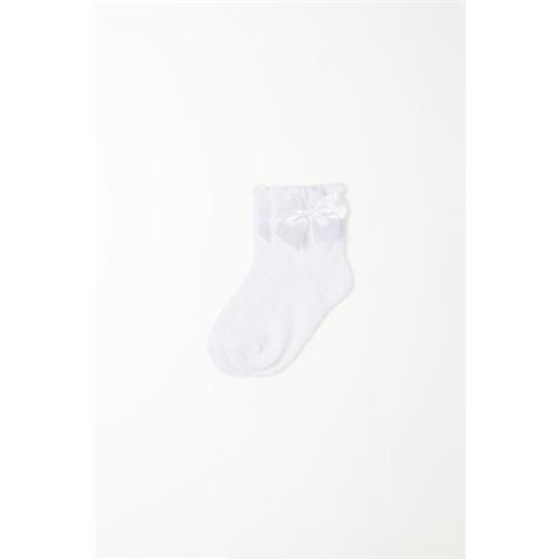 Tezenis calzini corti in cotone lavorato con fiocco in raso bimba bambina bianco