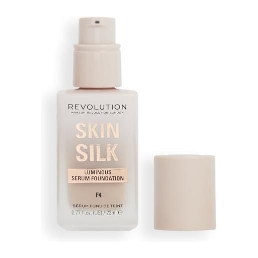 Makeup Revolution, skin silk serum foundation, light to medium coverage, contains hyaluronic acid, f4, 23ml