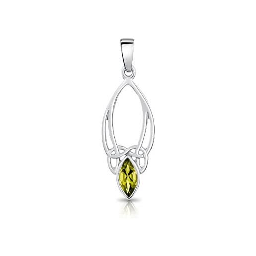 DTPsilver® ciondolo celtico in argento 925 - nodo celtico della trinità con pietre naturali - olivina/peridoto