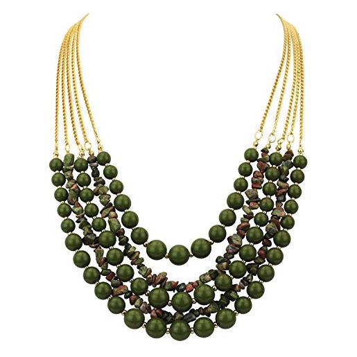 Bocar dichiarazione lunga vintage 5 strati pietra acrilico perline collana donne (nk-10551-olive）