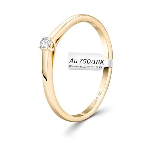 EDELIND anello solitario diamante 0.05 ct oro giallo 18k 750 anello donna con diamante taglio brillante anello di fidanzamento ø 50 mm con scatola regalo
