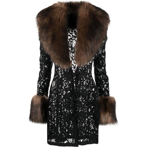 Alessandra Rich cappotto con bordo in pelliccia sintetica - nero
