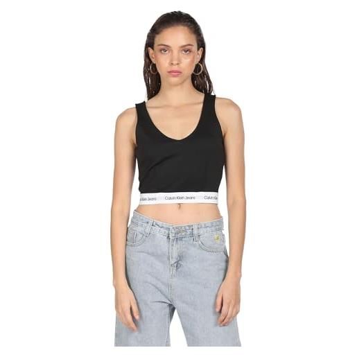 Calvin Klein Jeans contrast tape milano strappy top t-shirt, ck black, m donna