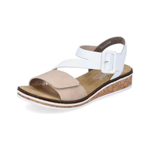 Rieker donna sandali v3660, signora sandali, scarpa estiva, sandalo estivo, comodo, piatto, beige (beige kombi / 60), 40 eu / 6.5 uk