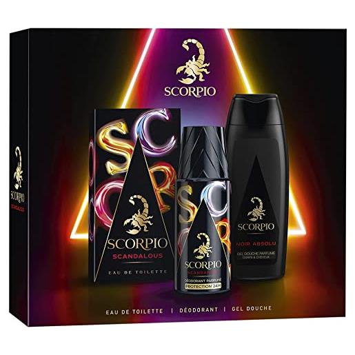 Scorpio - cofanetto contenente 3 prodotti: flaconcino di eau de toilette da 75 ml, gel doccia da 250 ml, deodorante spray da 150 ml