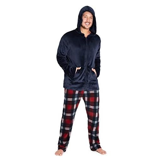CityComfort pigiama uomo, pigiama uomo invernale in pile slim fit m-2xl (navy, xl)