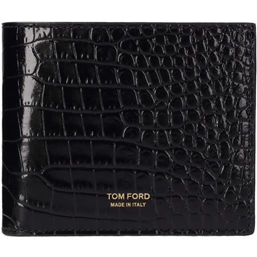TOM FORD logo croc embossed leather wallet