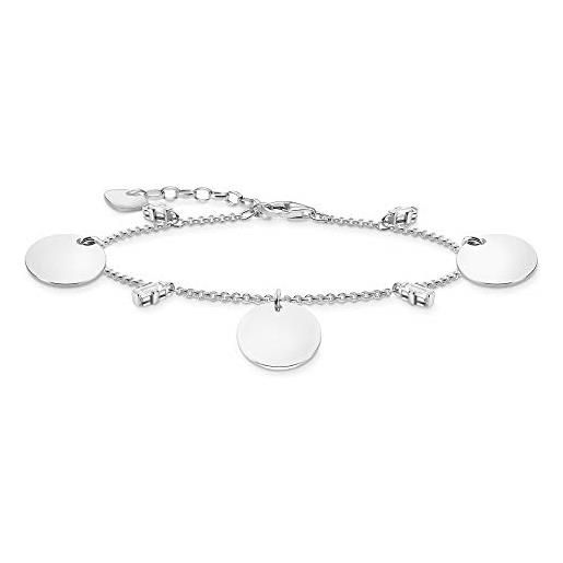 Thomas sabo, bracciale con tre monete e pietre bianche, argento