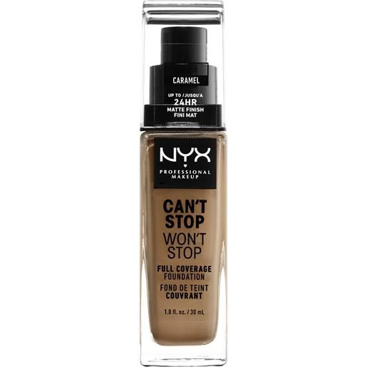 Nyx Professional MakeUp can't stop won't stop full coverage foundation fondotinta liquido, fondotinta crema caramel