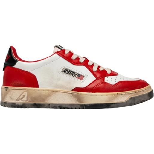 AUTRY sneakers medalist low super vintage in pelle bianca rossa e nera