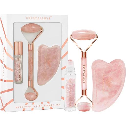 Crystallove rose quartz beauty set kit di coppette per il massaggio del viso