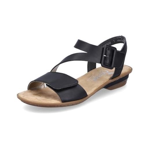 Rieker donna sandali 63460, signora sandali, scarpa estiva, sandalo estivo, comodo, piatto, nero (schwarz / 00), 38 eu / 5 uk