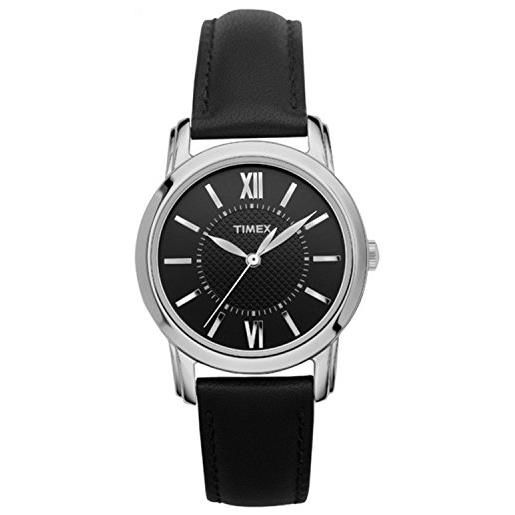 Timex t2n681 orologio da polso, quadrante analogico da donna, cinturino in pelle, colore nero