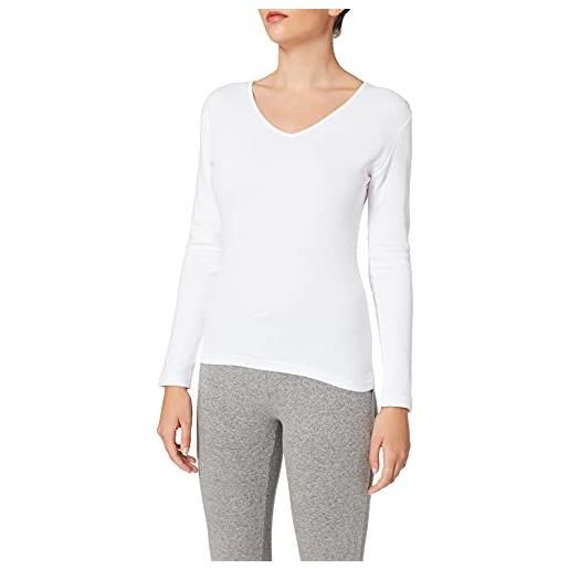 Playtex t-shirt scollo a v thermic 100% cotone manica lunga thermal natural donna x1, bianco (white), m