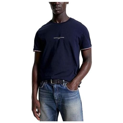 Tommy Hilfiger t-shirt uomo maniche corte tipped tee scollo rotondo, blu (desert sky), xxl