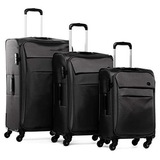 FERGÉ set di 3 valigie viaggio calais - bagaglio morbido leggera 3 pezzi valigetta 4 ruote girevole nero