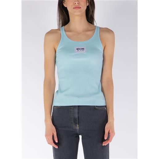 MOSCHINO JEANS top in viscosa con patch logo donna