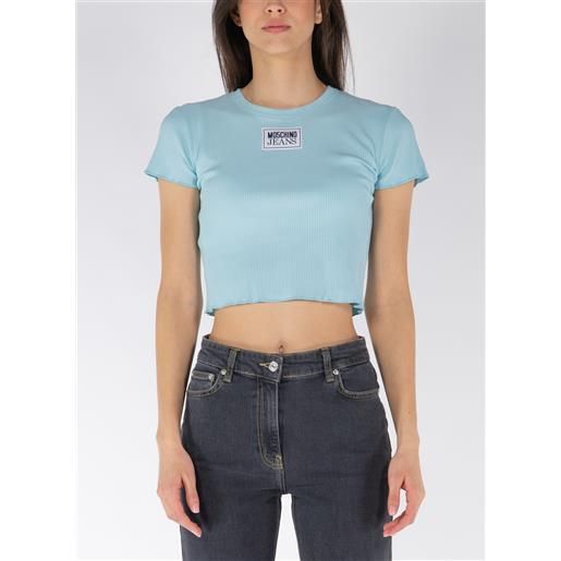MOSCHINO JEANS top cropped in viscosa con patch logo donna
