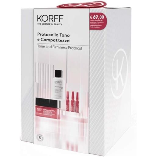 Korff cofanetto protocollo tono e compattezza collagen age filler 7 fiale + crema viso 50ml + antiage gly soluzione esfoliante 30ml