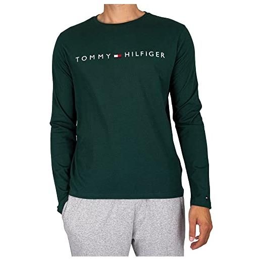 Tommy Hilfiger uomo t-shirt a maniche lunghe con logo lounge, verde, s