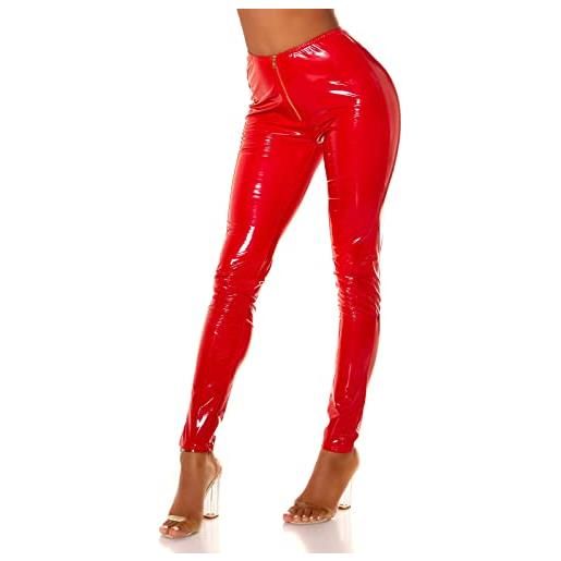 Koucla glossy high waist latex look leggings con zip, colore: rosso, m