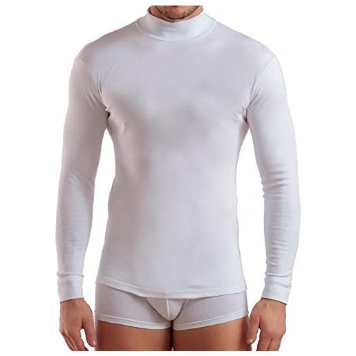 Enrico Coveri 2 pezzi di t-shirt lupetto uomo collo alto manica lunga et1205 in caldo cotone interlock. Bianco 4/m