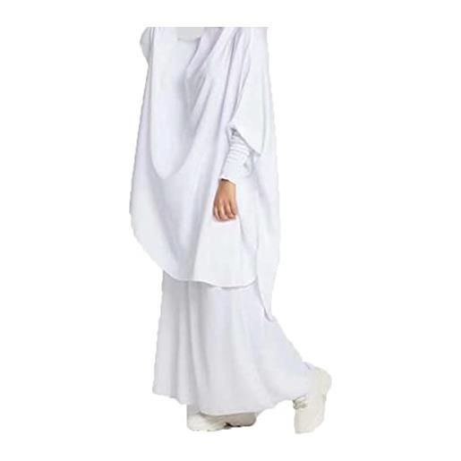 Renholin abito da donna in due pezzi musulmano abaya kafan abito da preghiera con hijab islamico medio oriente dubai turchia maxi abito intero, b-bianco. , taglia unica