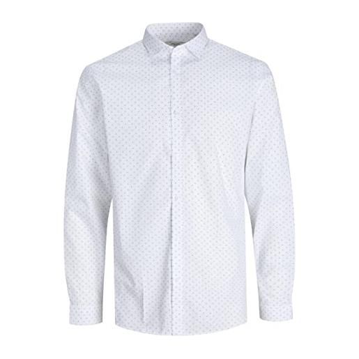 JACK & JONES jprblacardiff print shirt l/s camicia, bright white/aop: slim fit, m uomo