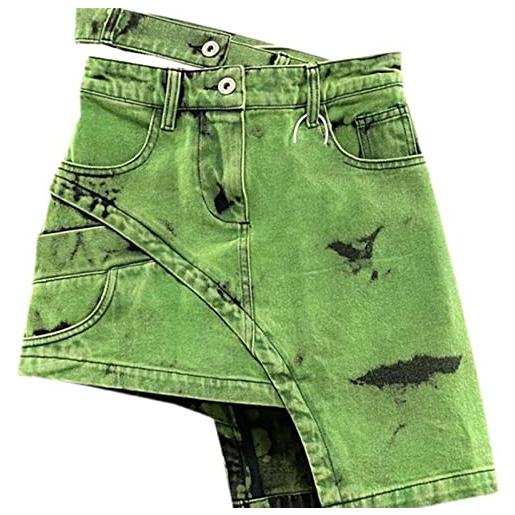 CLBD gonna di jeans a trapezio verde con design a doppia vita personalizzata da donna gonne corte asimmetriche minigonna da discoteca (color: green, size: s)