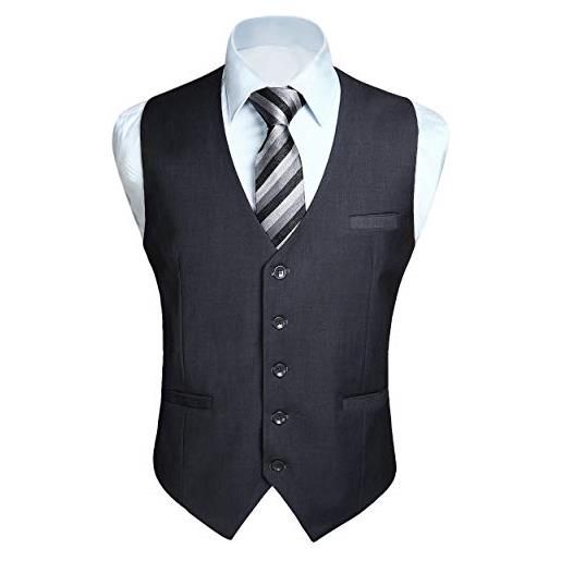 HISDERN gilet da uomo business solid in cotone color panciotto da uomo