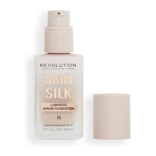 Makeup Revolution, skin silk serum foundation, light to medium coverage, contains hyaluronic acid, f3, 23ml