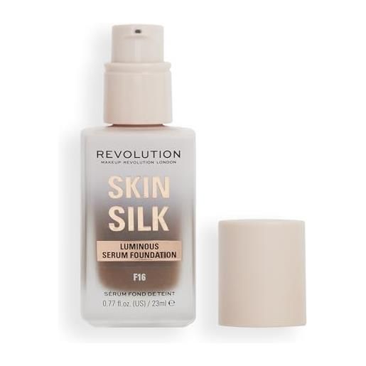 Makeup Revolution, skin silk serum foundation, light to medium coverage, contains hyaluronic acid, f16, 23ml