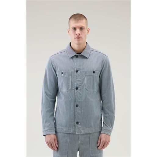 Woolrich uomo giacca a camicia a righe in misto cotone blu taglia s