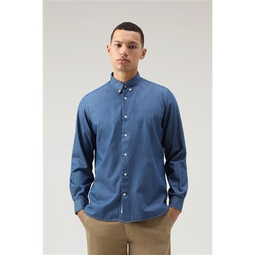 Woolrich uomo camicia in chambray di puro cotone blu taglia s