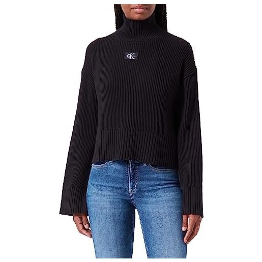 Calvin Klein Jeans pullover donna label chunky collo alto, nero (ck black), l