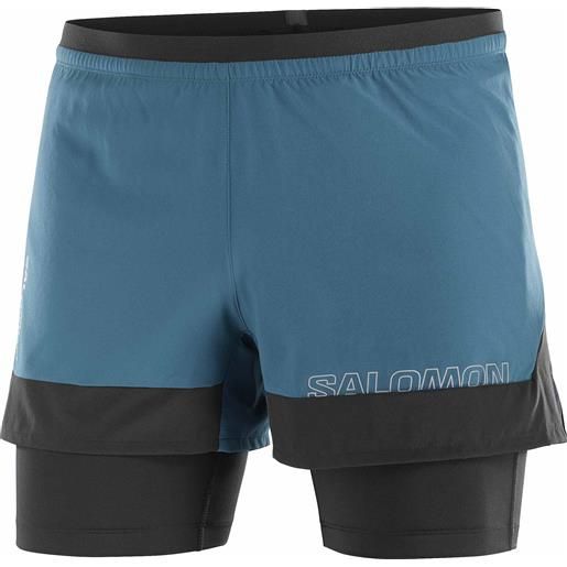 Salomon - shorts con boxer integrati - cross 2in1 shorts m deep dive/deep black per uomo - taglia s, m, l, xl - blu